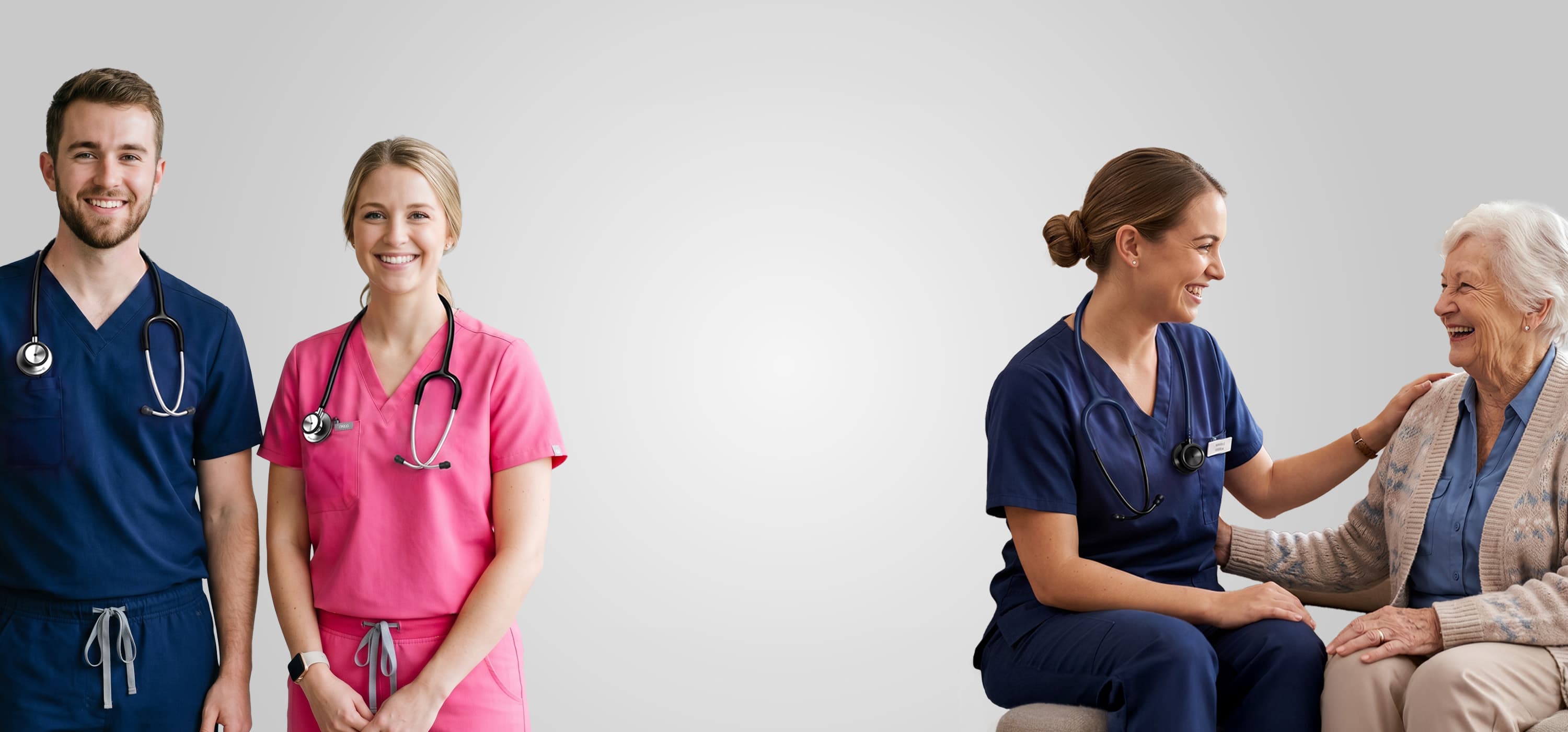 Medical staff wearing the latest scrubs collection